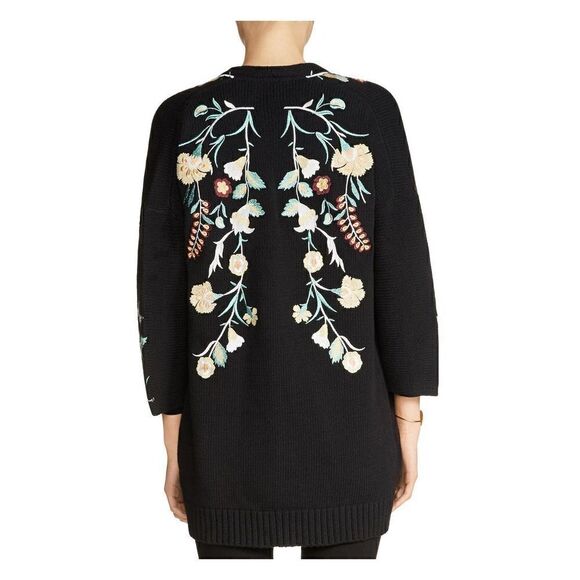 Maje Mirodi Black Floral Embroidered Open Front Knit Cardigan Size 1 / Small - Picture 5 of 8